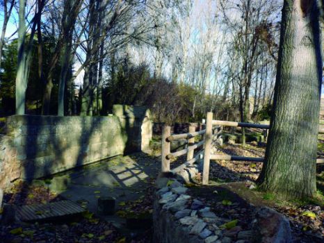 El Camino pasa por una fuente y un parque